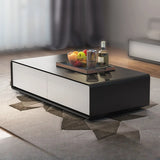 Wood Rectangle Block Base Coffee Table with Storage Image - 7