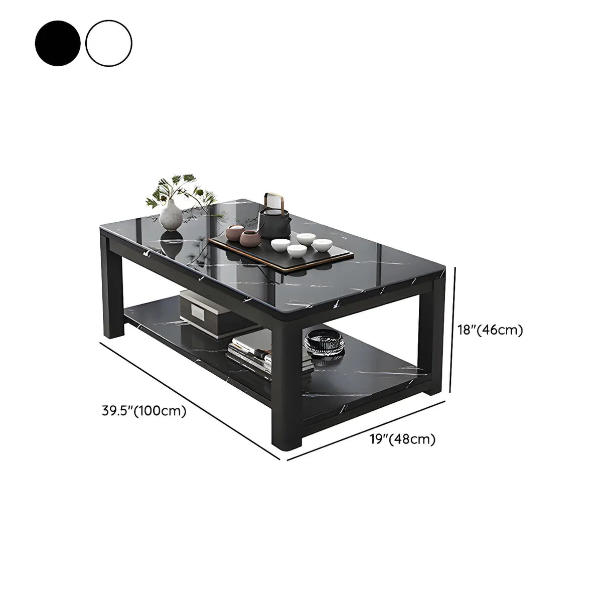 Wood Rectangle Iron Frame Coffee Table with Storage 
