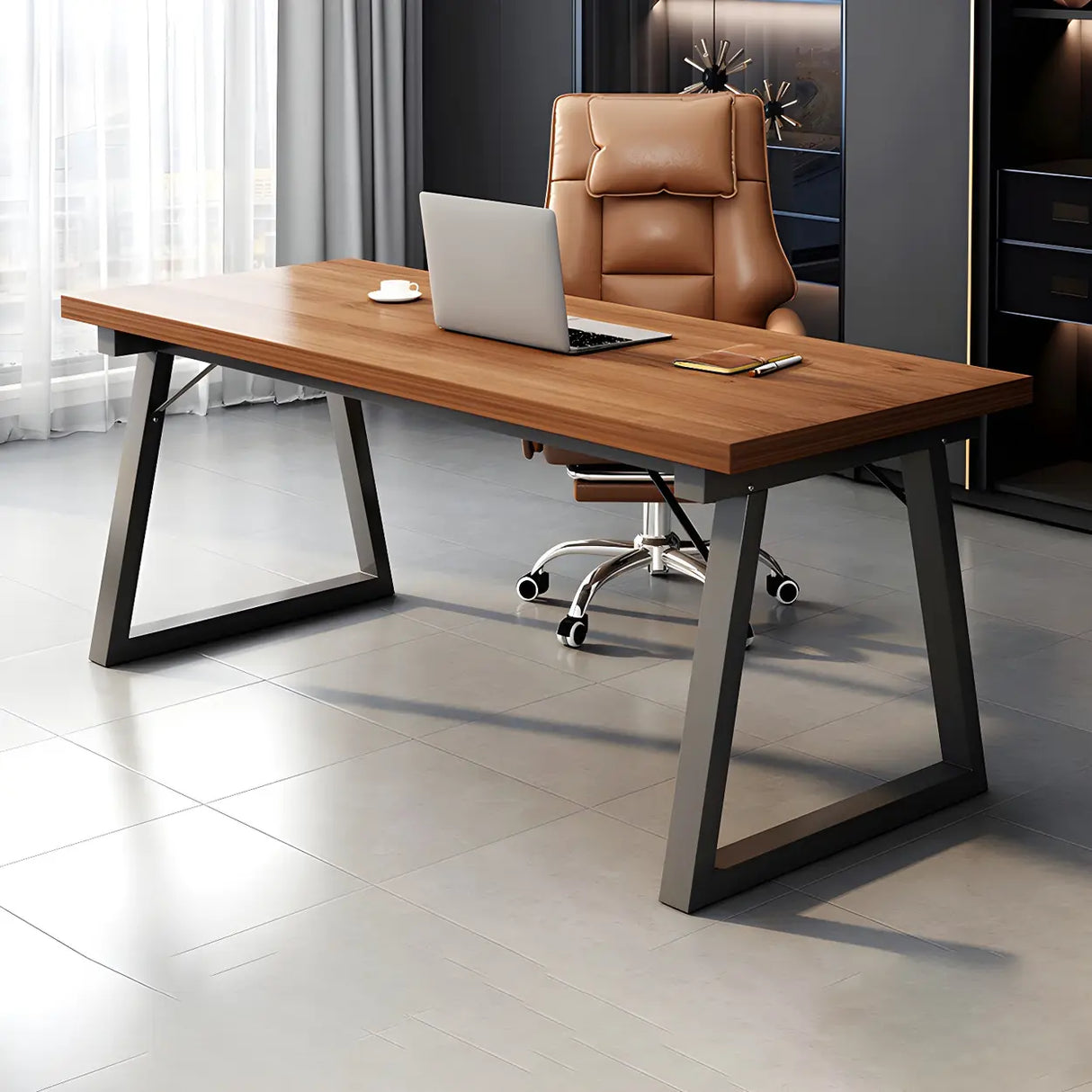 Wood Rectangular Metal Sled Standard Width Writing Desk Image - 11