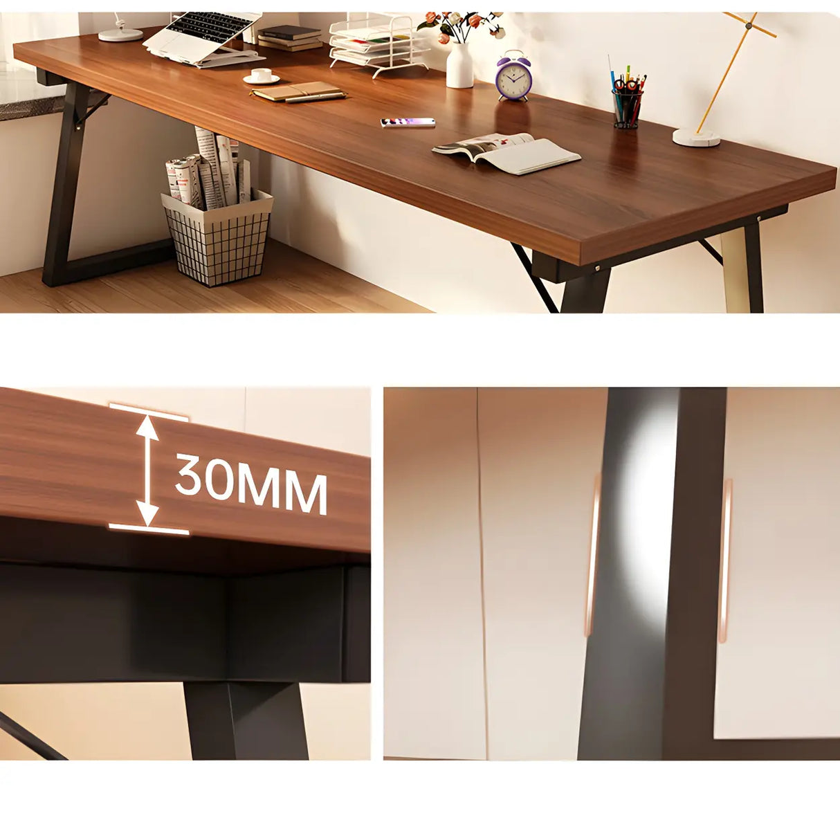 Wood Rectangular Metal Sled Standard Width Writing Desk Image - 12