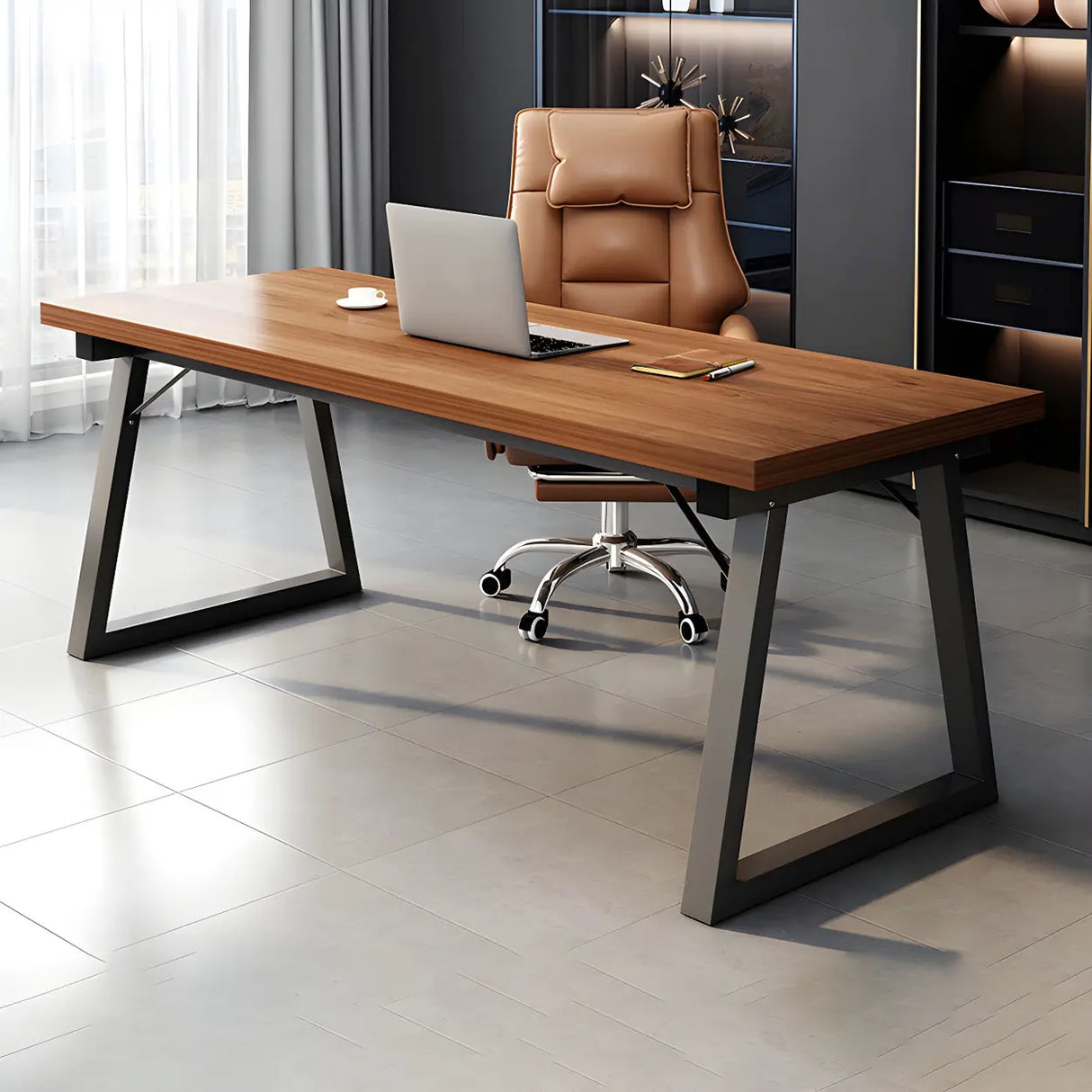 Wood Rectangular Metal Sled Standard Width Writing Desk Image - 13