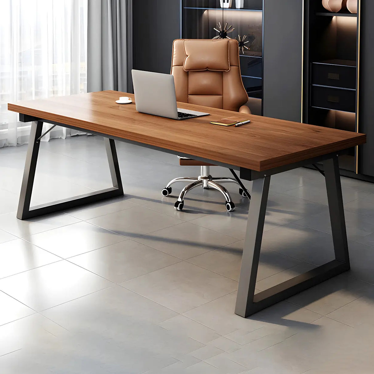Wood Rectangular Metal Sled Standard Width Writing Desk Image - 16