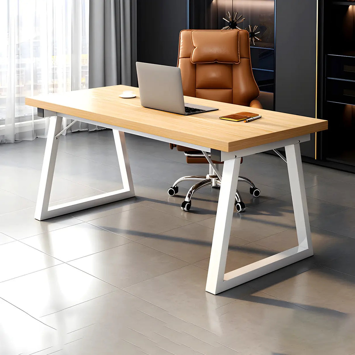 Wood Rectangular Metal Sled Standard Width Writing Desk Image - 17