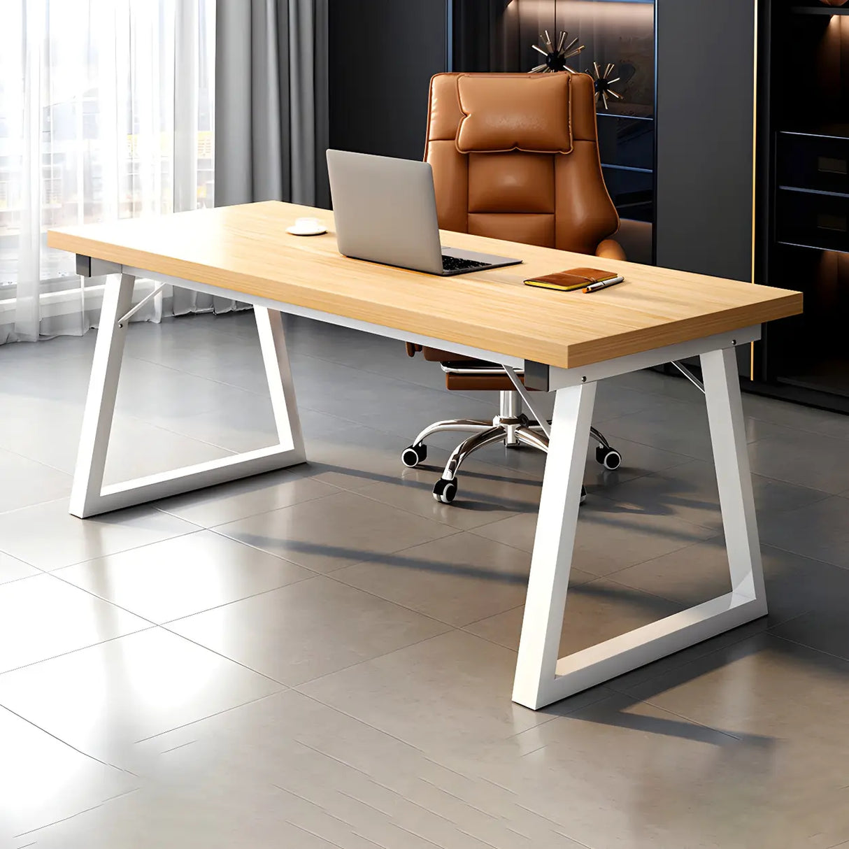 Wood Rectangular Metal Sled Standard Width Writing Desk Image - 18