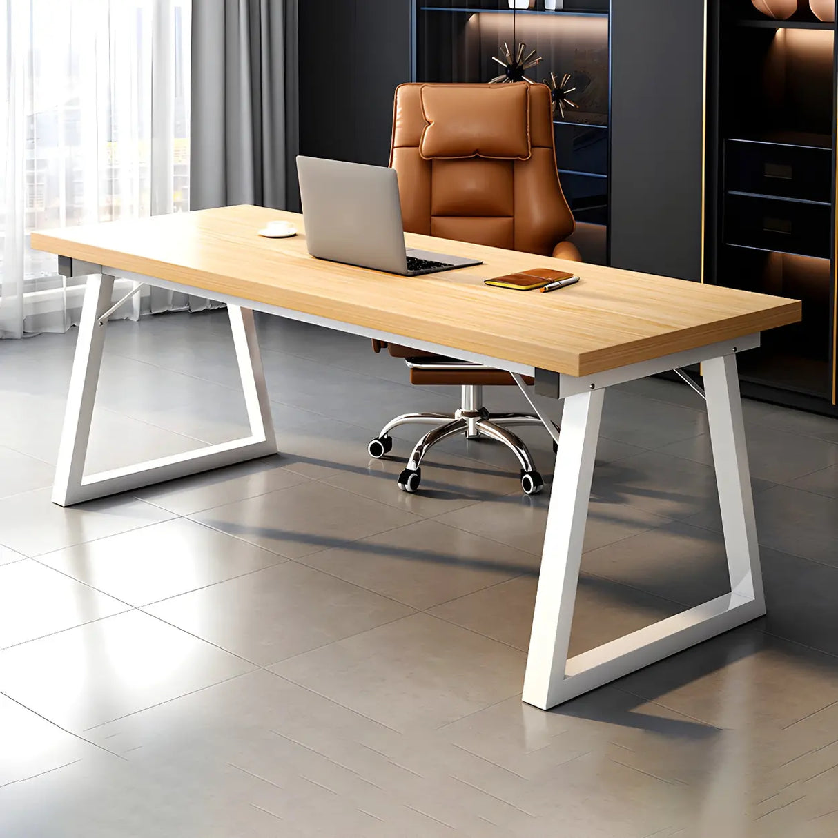 Wood Rectangular Metal Sled Standard Width Writing Desk Image - 19