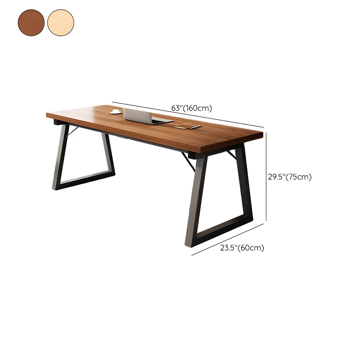 Wood Rectangular Metal Sled Standard Width Writing Desk Image - 24