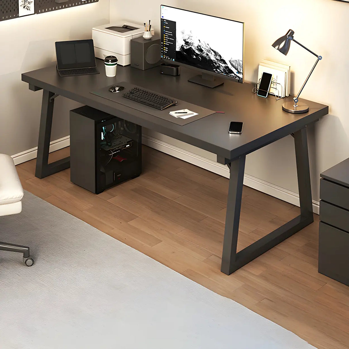 Wood Rectangular Metal Sled Standard Width Writing Desk Image - 3