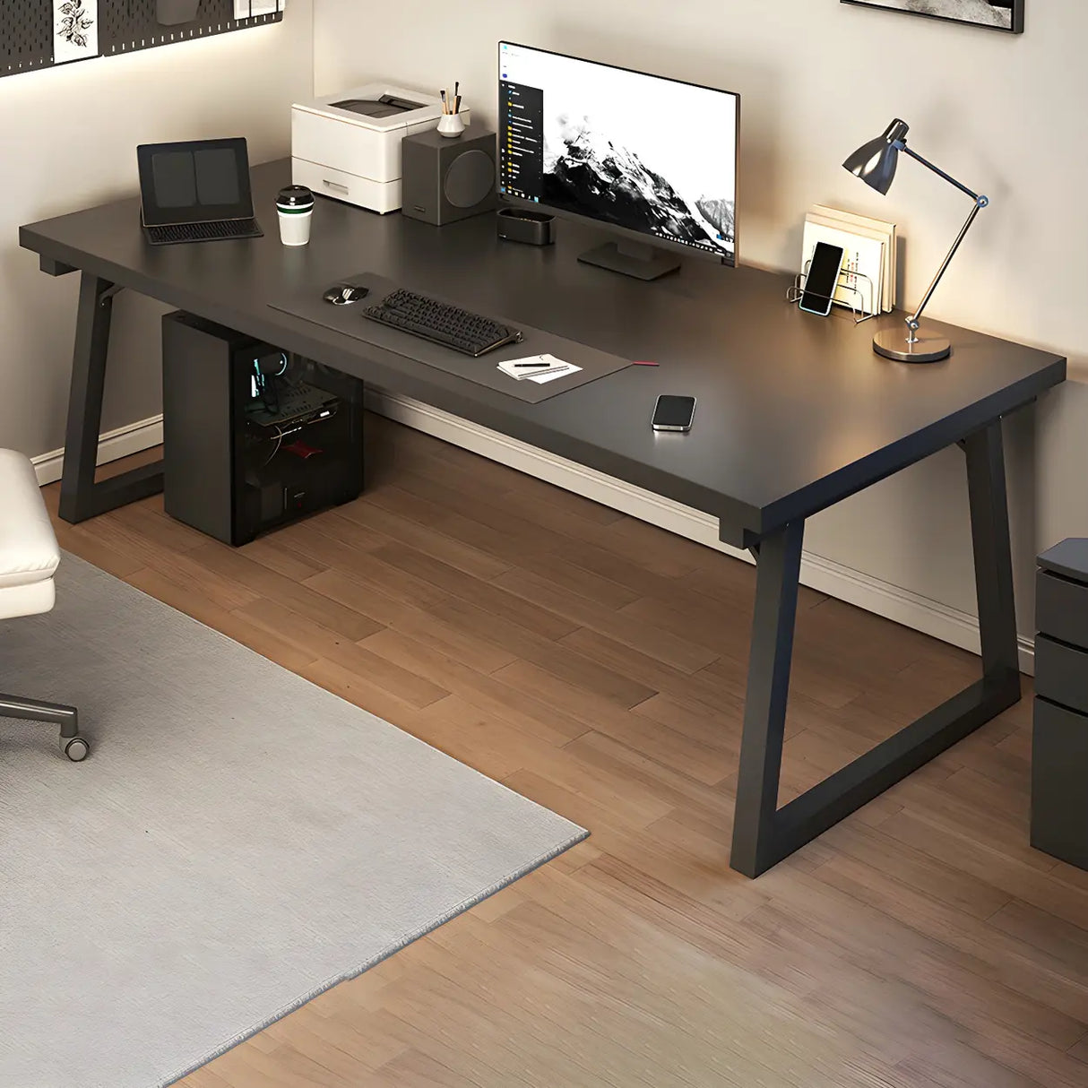Wood Rectangular Metal Sled Standard Width Writing Desk Image - 5