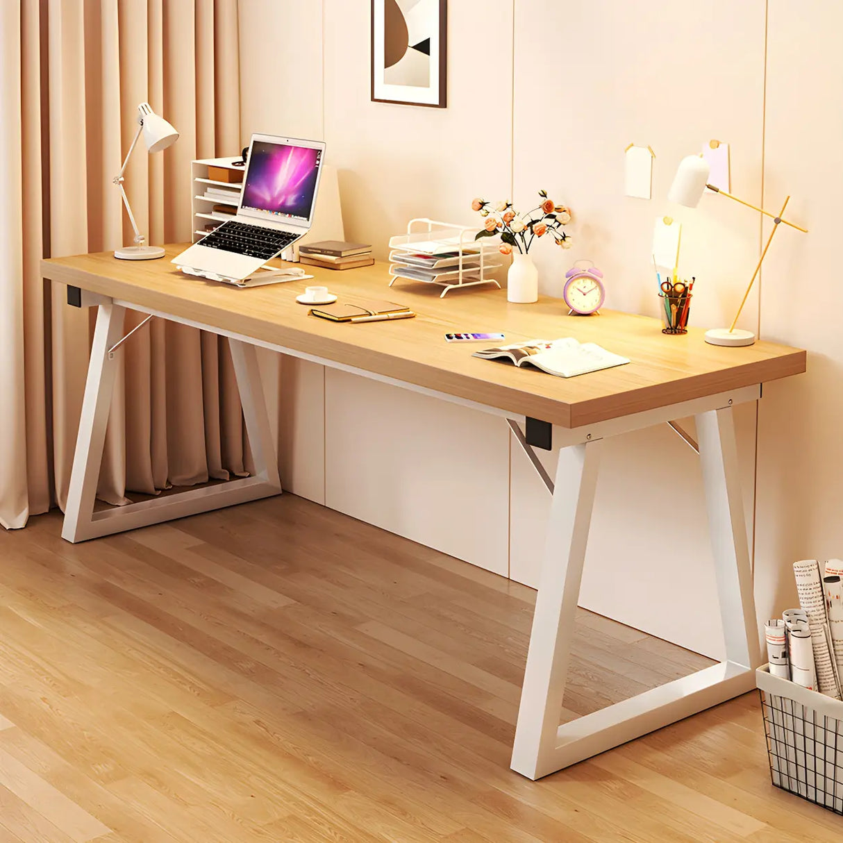Wood Rectangular Metal Sled Standard Width Writing Desk Image - 6