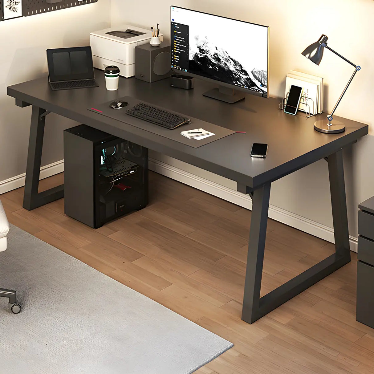 Wood Rectangular Metal Sled Standard Width Writing Desk Image - 7