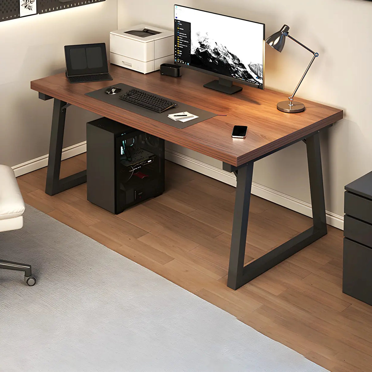 Wood Rectangular Metal Sled Standard Width Writing Desk Image - 8