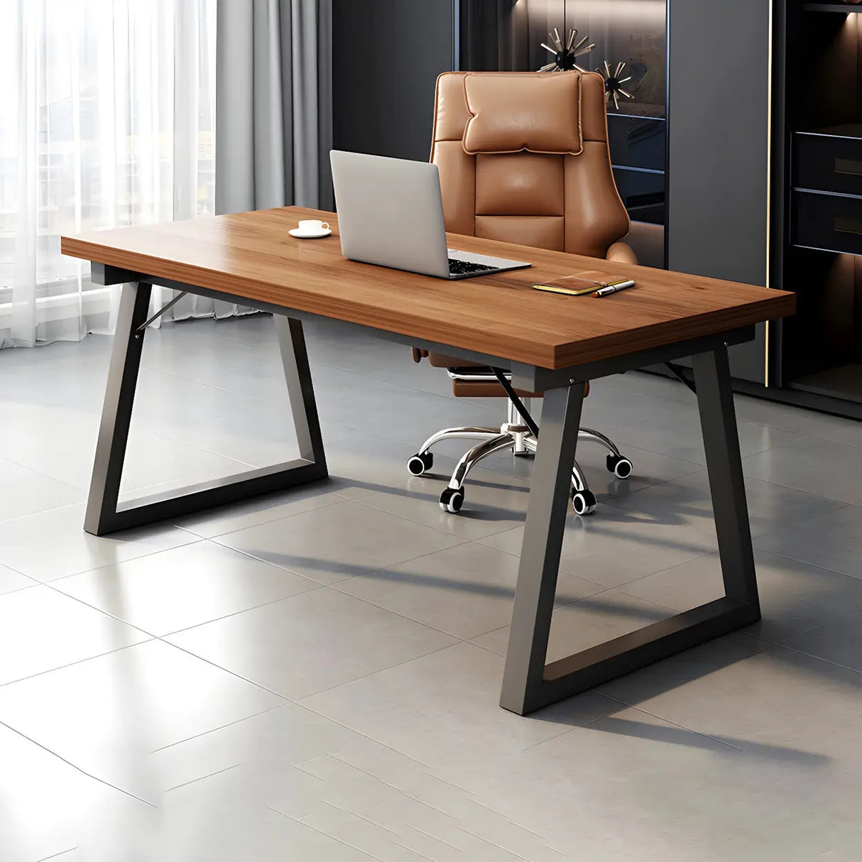 Wood Rectangular Metal Sled Standard Width Writing Desk Image - 9