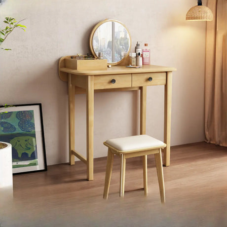 Wood Rectangular Natural Storage Mirror Kids Vanity Image - 1