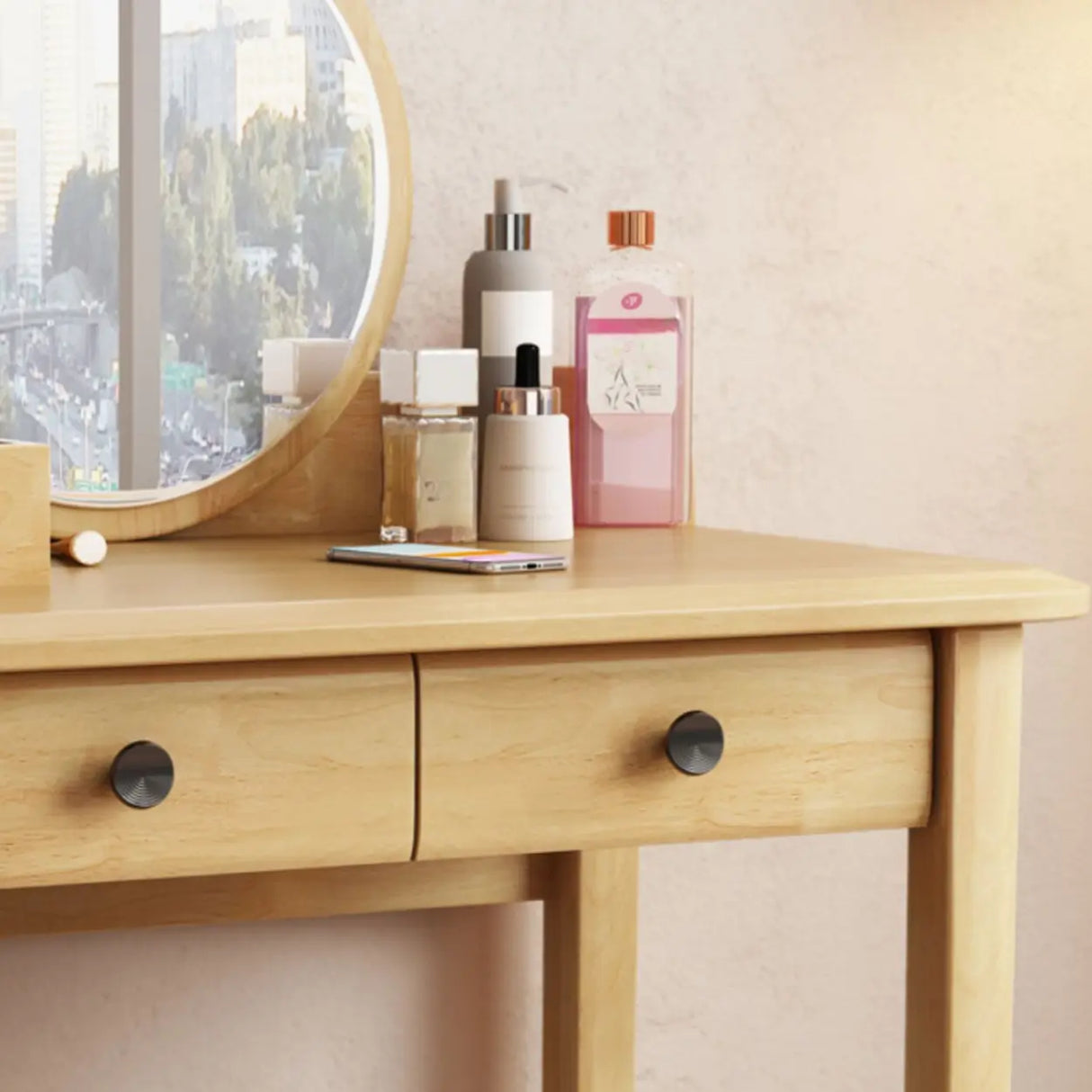 Wood Rectangular Natural Storage Mirror Kids Vanity Image - 11