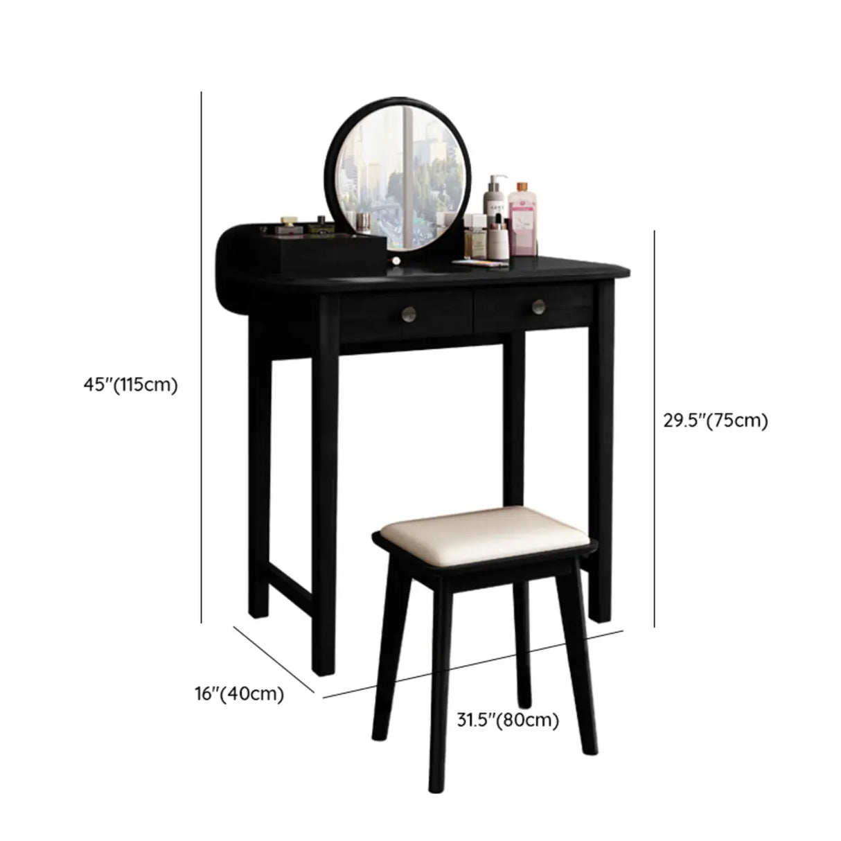 Wood Rectangular Natural Storage Mirror Kids Vanity 