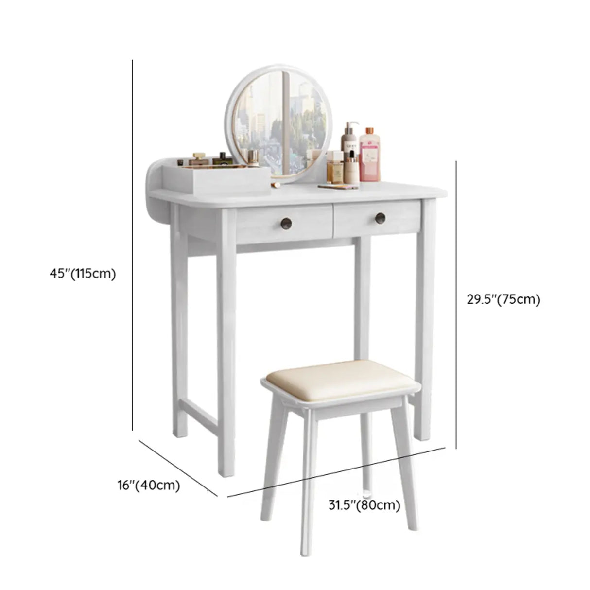 Wood Rectangular Natural Storage Mirror Kids Vanity Image - 16
