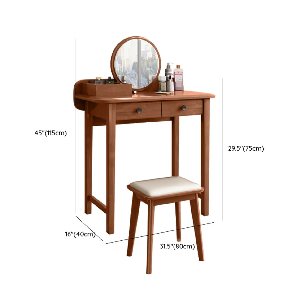 Wood Rectangular Natural Storage Mirror Kids Vanity Image - 17