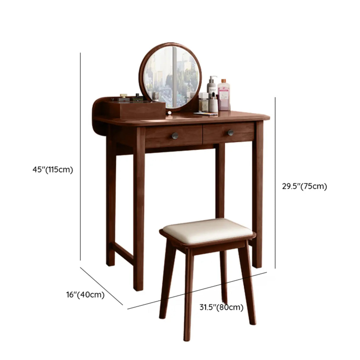 Wood Rectangular Natural Storage Mirror Kids Vanity Image - 18
