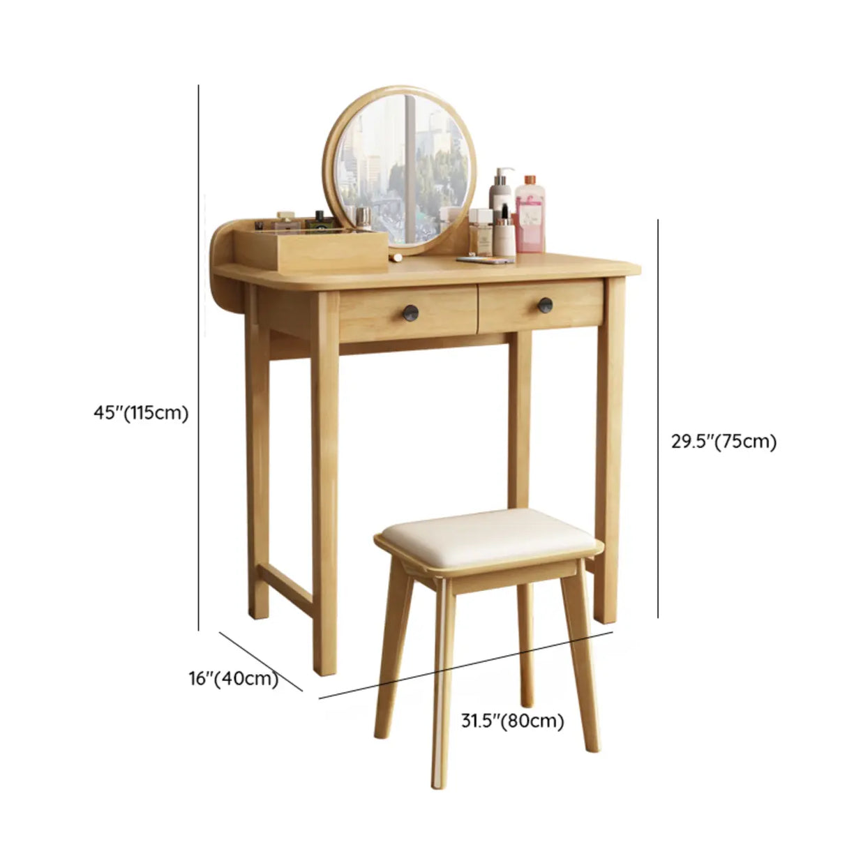 Wood Rectangular Natural Storage Mirror Kids Vanity Image - 19