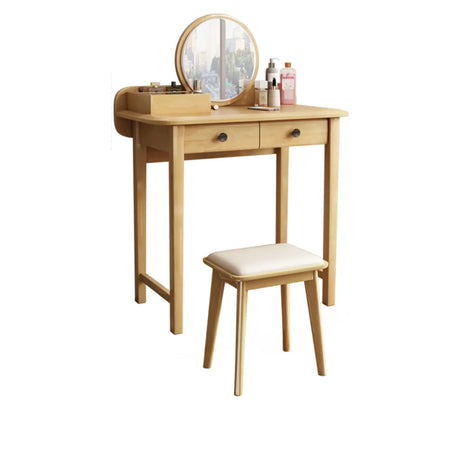 Wood Rectangular Natural Storage Mirror Kids Vanity Image - 2