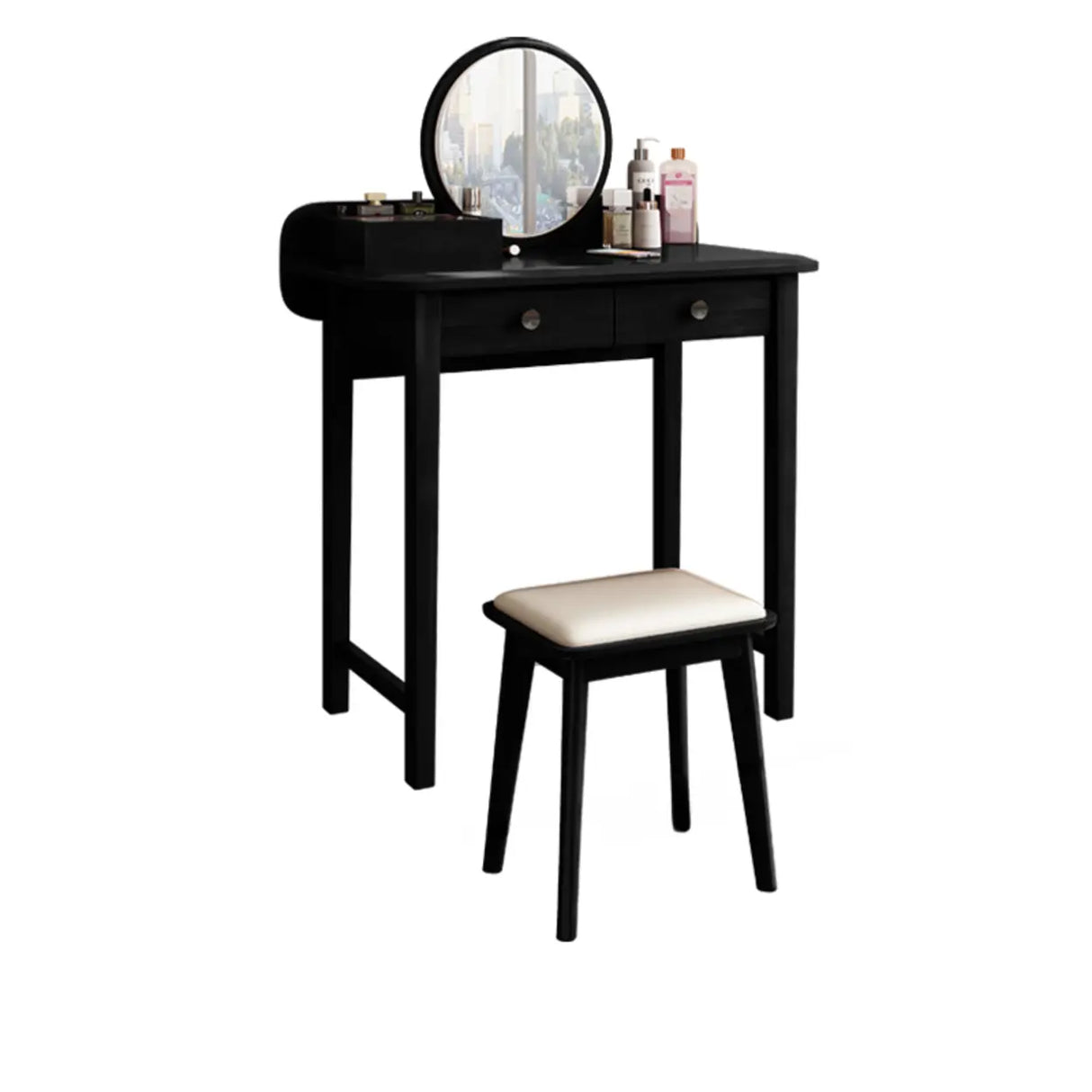 Wood Rectangular Natural Storage Mirror Kids Vanity Image - 3