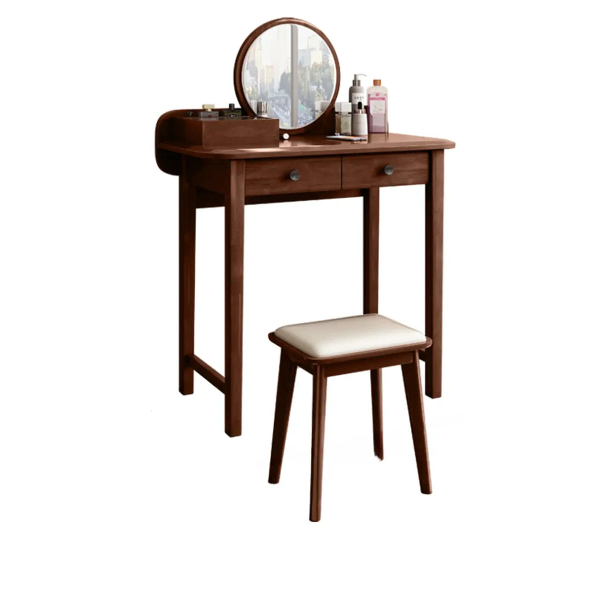 Wood Rectangular Natural Storage Mirror Kids Vanity Image - 5