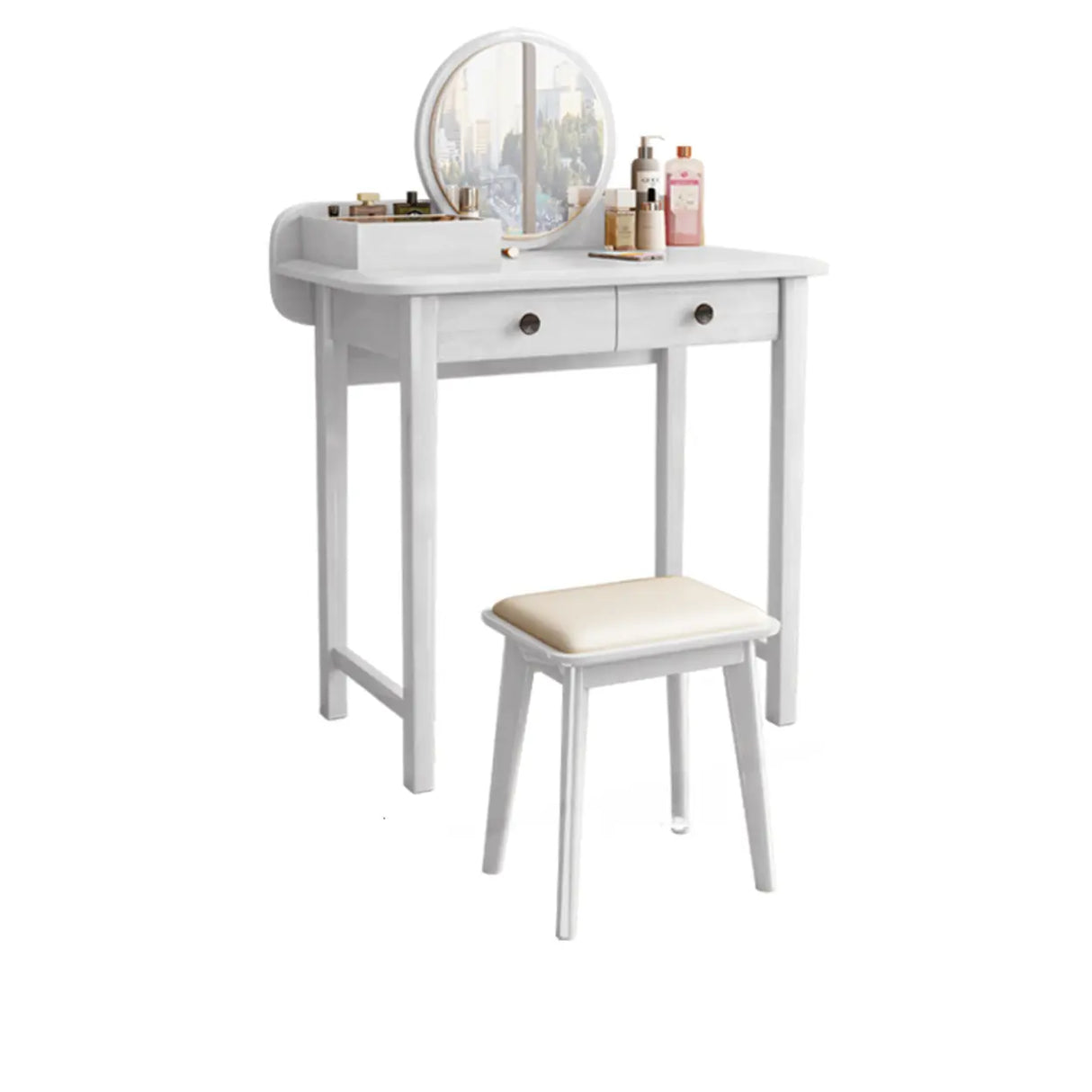 Wood Rectangular Natural Storage Mirror Kids Vanity Image - 7