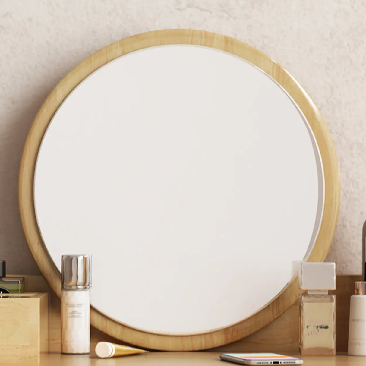 Wood Rectangular Natural Storage Mirror Kids Vanity Image - 8