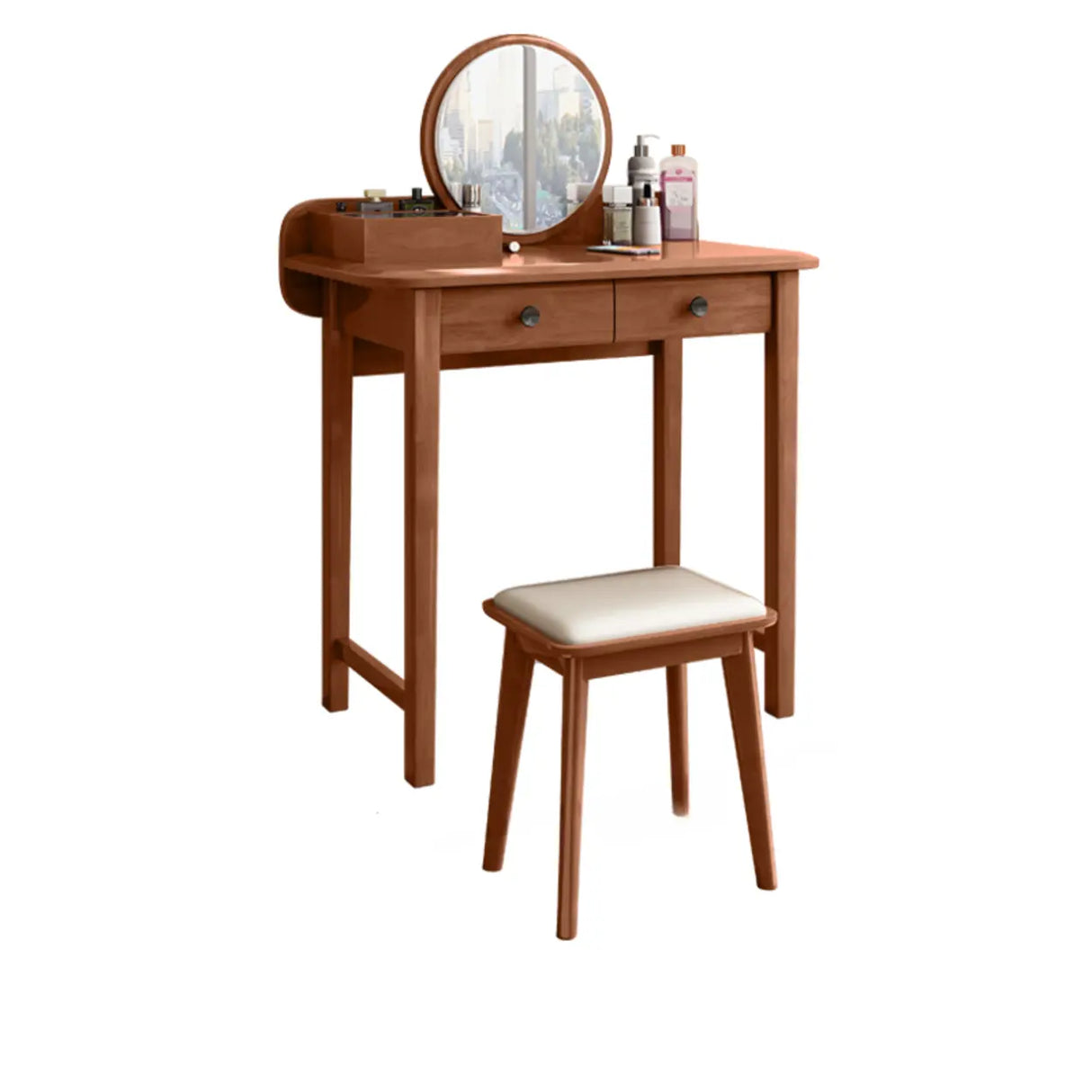 Wood Rectangular Natural Storage Mirror Kids Vanity Image - 9