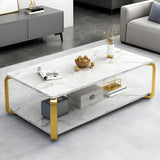 Wood Rectangular Steel Frame Coffee Table with Shelves Image - 1