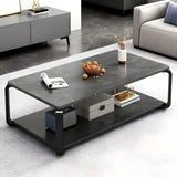 Wood Rectangular Steel Frame Coffee Table with Shelves Image - 3
