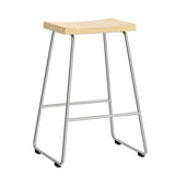 Wood Saddle Metal Sled Base Bar Stool with Footrest Image - 4