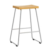 Wood Saddle Metal Sled Base Bar Stool with Footrest Image - 5