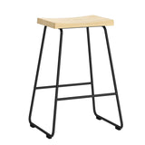 Wood Saddle Metal Sled Base Bar Stool with Footrest Image - 7
