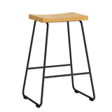 Wood Saddle Metal Sled Base Bar Stool with Footrest Image - 9