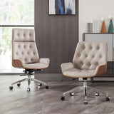 Wood Shell High Back Leather Upholstered Swivel Office Chair Image - 13