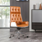 Wood Shell High Back Leather Upholstered Swivel Office Chair Image - 3