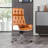 Wood Shell High Back Leather Upholstered Swivel Office Chair Image - 4
