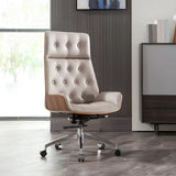 Wood Shell High Back Leather Upholstered Swivel Office Chair Image - 5