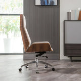 Wood Shell High Back Leather Upholstered Swivel Office Chair Image - 6