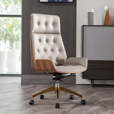 Wood Shell High Back Leather Upholstered Swivel Office Chair Image - 7