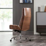 Wood Shell High Back Leather Upholstered Swivel Office Chair Image - 8