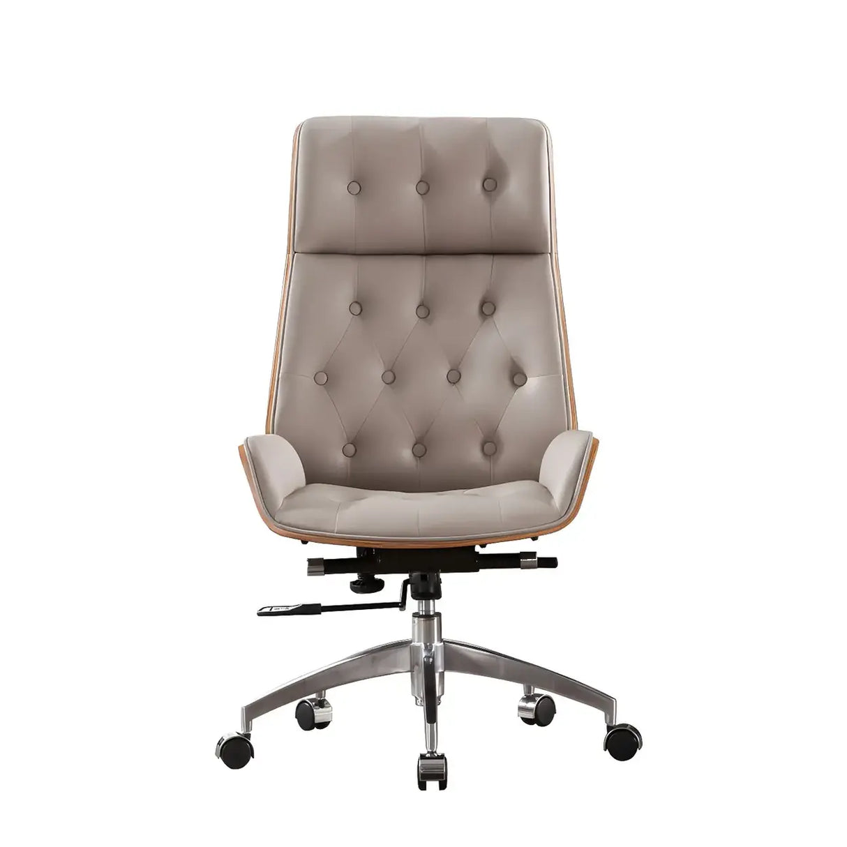 Wood Shell High Back Leather Upholstered Swivel Office Chair Image - 9