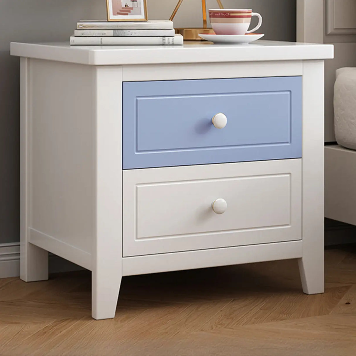 Wood Short Height Narrow Kids Nightstand with Legs Image - 10
