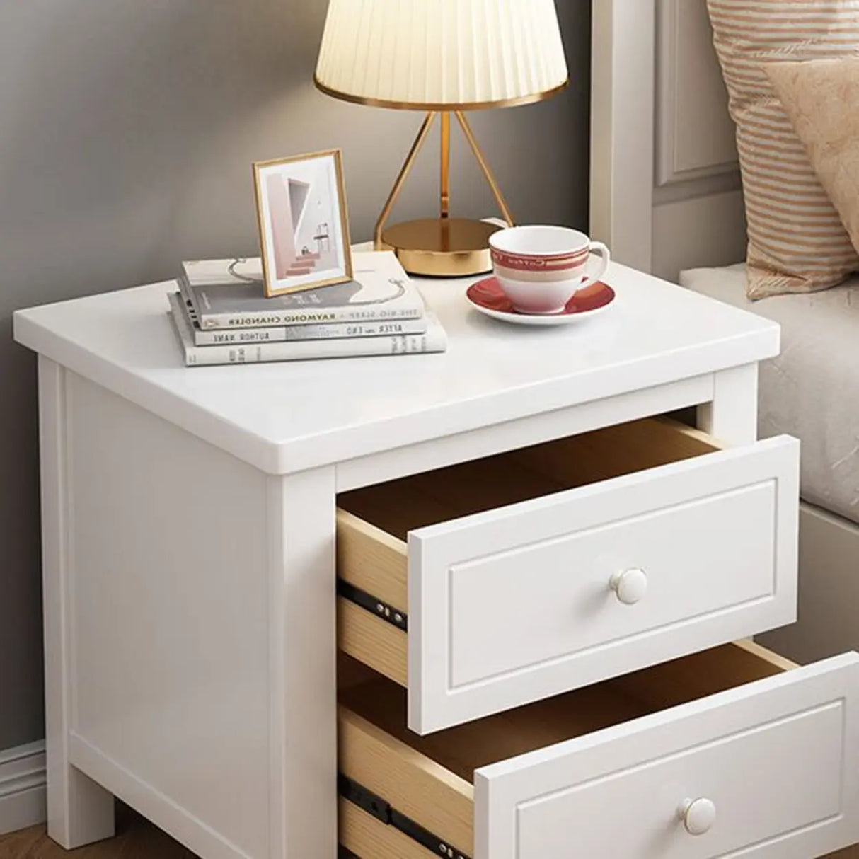 Wood Short Height Narrow Kids Nightstand with Legs Image - 7