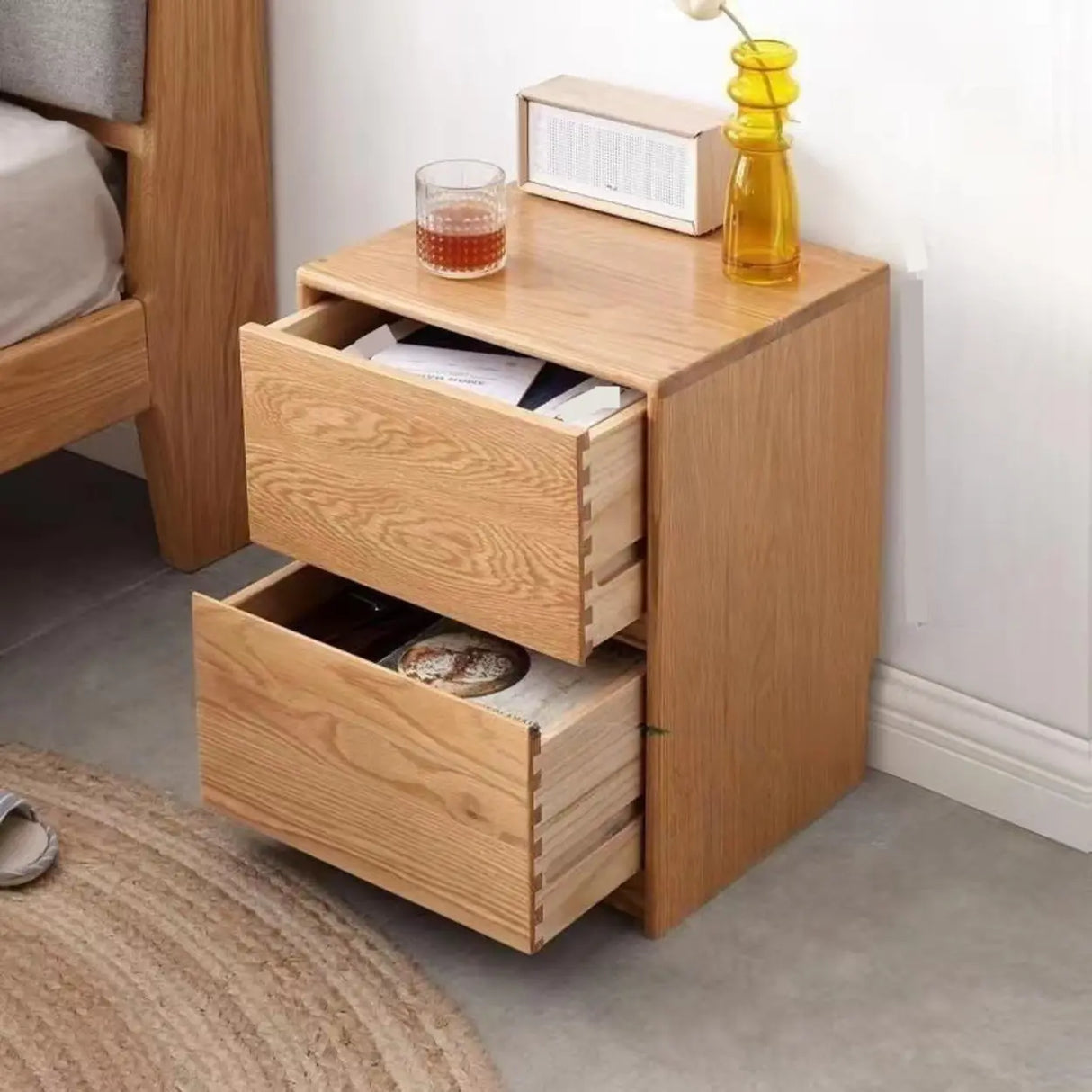 Wood Tip Resistant Nightstand with Drawers Storage Image - 5