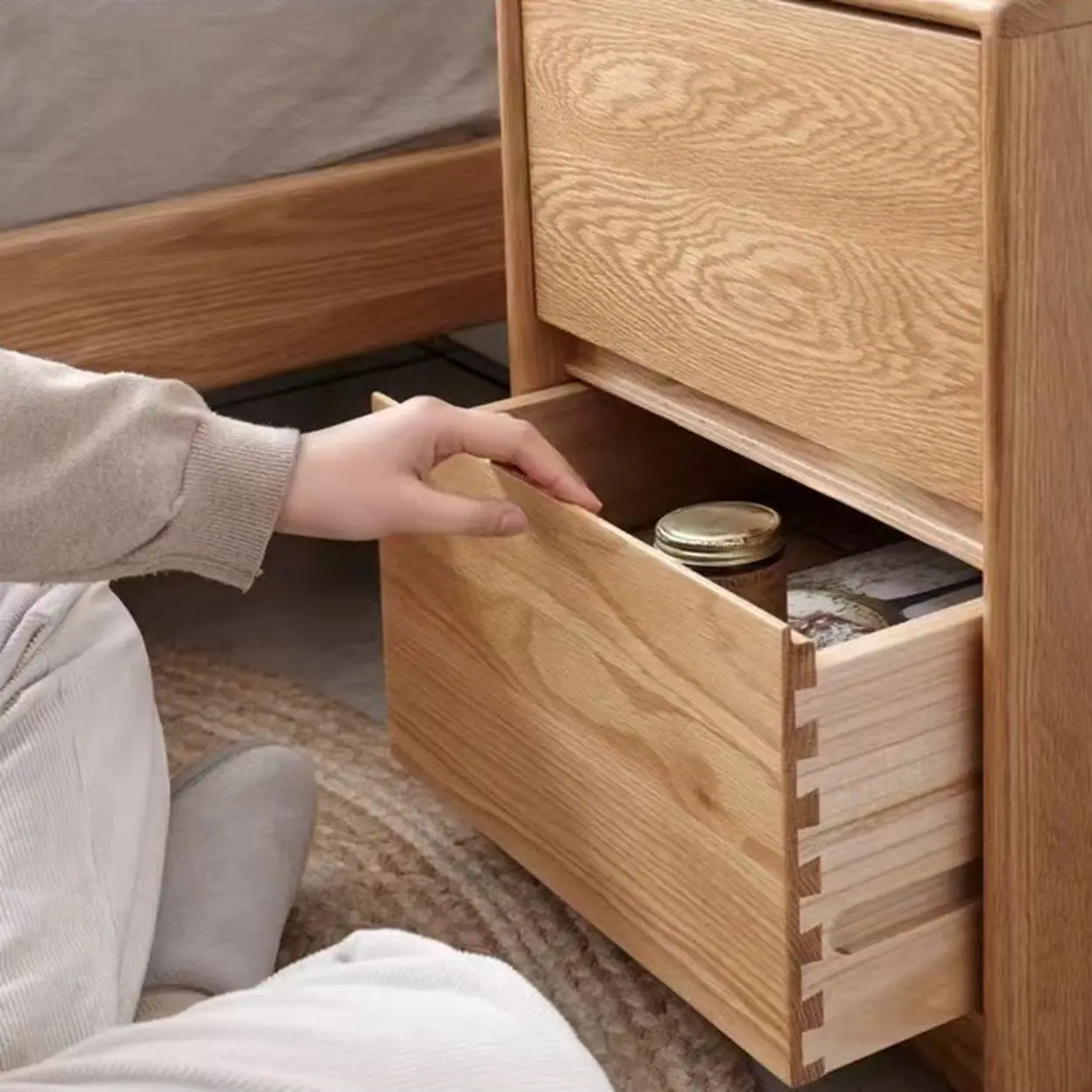 Wood Tip Resistant Nightstand with Drawers Storage Image - 8