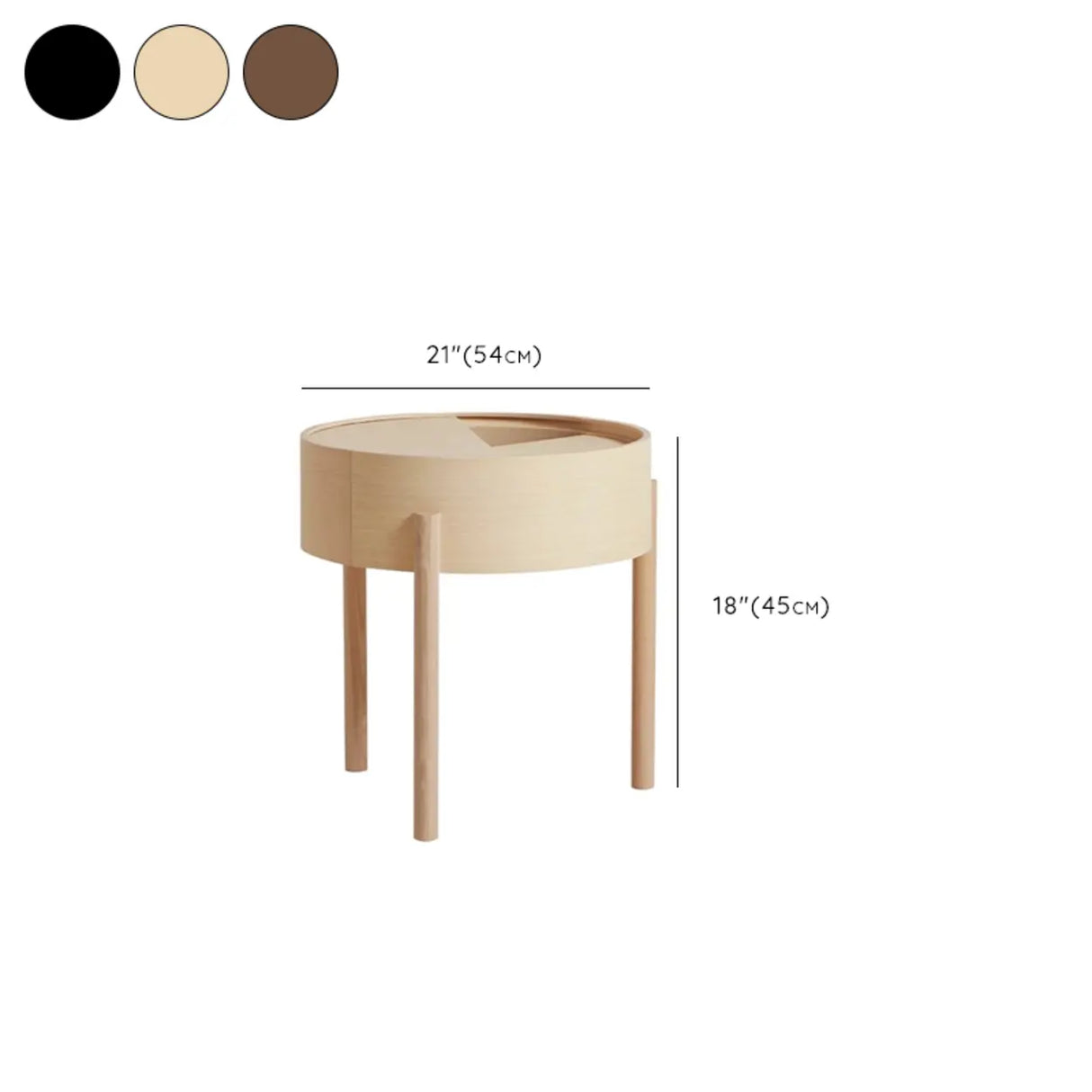 Wood Tray Top Round Storage Three Leg Coffee Table 