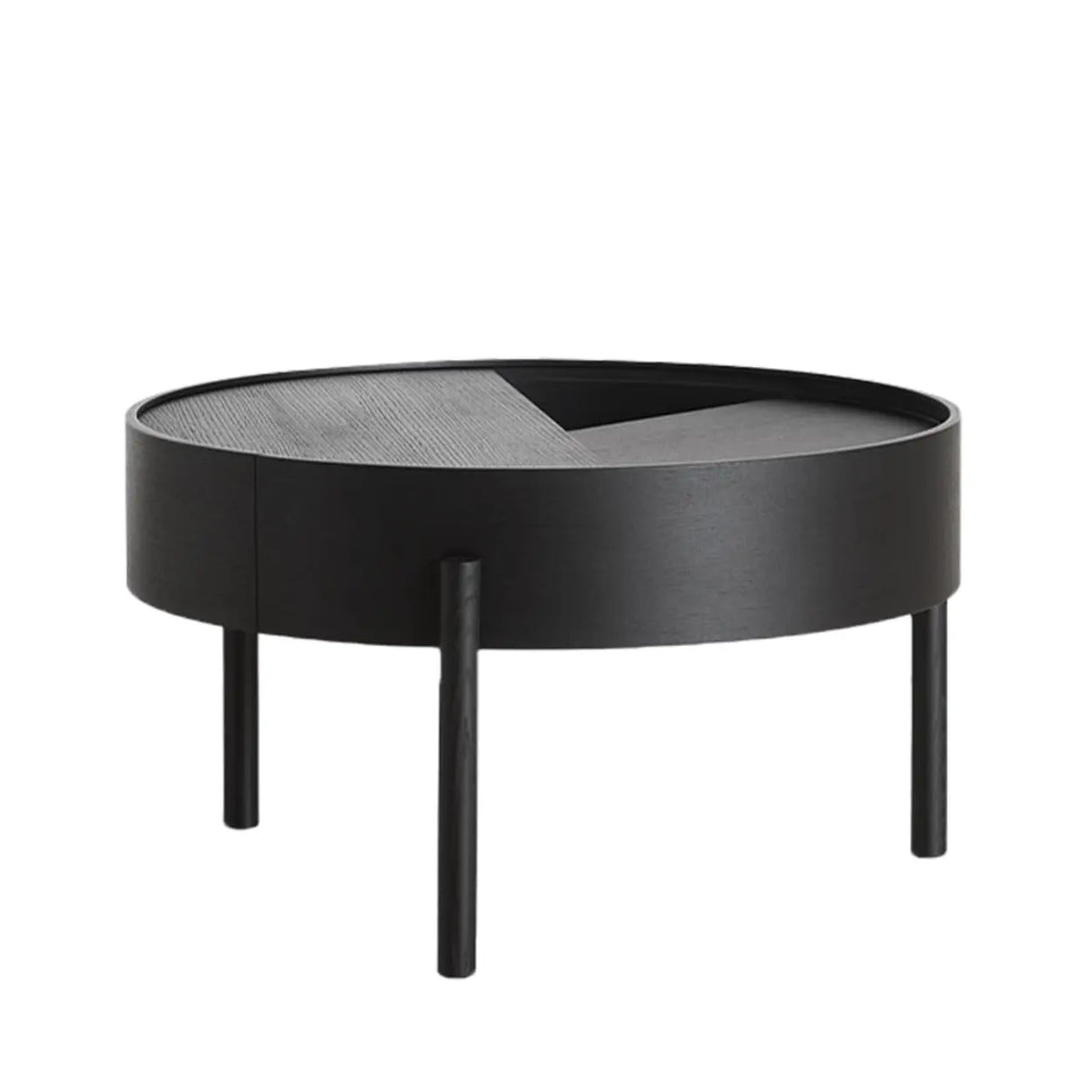 Wood Tray Top Round Storage Three Leg Coffee Table Image - 5