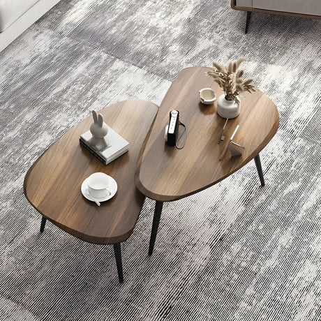Wood Triangle Shape Coffee Table with Metal Three-Leg Image - 1